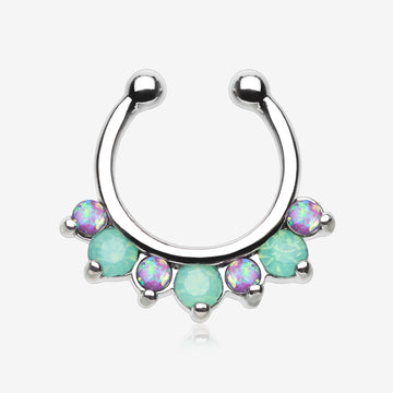Opal Sparkle Deuce Fake Septum Clip-On Ring-Green/Purple